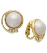 Rounded appeal, by Charter Club. With domed plastic pearls and sparkling glass accents, these earrings complete your evening look. Crafted in 14k gold-plated mixed metal. Approximate diameter: 1/2 inch.