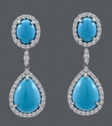 Sweet summertime sparkle. Carlo Viani's vivacious drop earrings feature oval and pear-cut turquoise (10-3/4 mm) surrounded by round-cut white sapphires (1-5/8 ct. t.w.). Crafted in 14k white gold. Approximate drop: 1-1/4 inches.