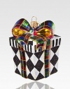 Harlequin diamonds shimmer and shine in this glittering package of mouth-blown, hand-painted glass, all tied up with a bright tartan bow.Glass3.5H X 2.5 squareImported Please note: Due to their handmade nature, ornaments may vary slightly. 