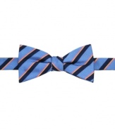 The neck's best thing. Tie on a little something different with this striped bow tie from Countess Mara.