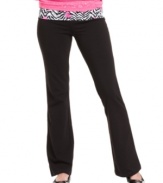 Get your stretch on in these flare-leg yoga pants from Jenni! A lace-accented fold-over band equips the pants with tons of personality.