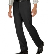 Smart, sharp and sophisticated. These flat front Calvin Klein dress pants step right into your Monday through Friday lineup.