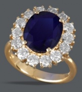 Royalty-inspired style that will take your breath away. Effy Collection's regal ring places the focus on an oval-cut sapphire (6-1/5 ct. t.w.) while a ring of round-cut diamonds (1-5/8 ct. t.w.) add extra shine. Set in 14k gold.