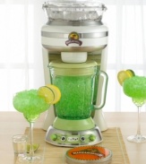 Cool down as you dip your feet into the warm crystal waters of Margaritaville. This easy-to-use appliance makes all your favorite frozen drinks, shaving ice and automatically mixing the perfect proportion into the other ingredients. One-year limited warranty.