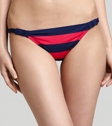 Splendid's super slim string bikini works the stripe trend in stellar fashion. Flaunting tiny ruffles at the front for a touch of femme, it keeps its cool with bold color contrasts.