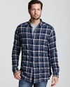 Edun Herringbone Plaid Classic Fit Sport Shirt