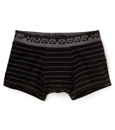 A contrast logo elastic waistband trims these BOSS Black striped trunks.