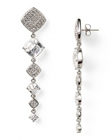 Shape meets sparkle on these silvery drop earrings from Lora Paolo, featuring cushion cut crystals. This pair's timeless design perfects elegant evening accessorizing.