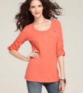 The look of a henley with the ease of a tee, from Style&co. This top was made for weekends! (Clearance)