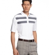 Kindle your plain polo collection with this bold stripe golf shirt by Greg Norman for Tasso Elba.