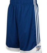 Get a step up on your competition and channel your favorite NBA basketball team with these Oklahoma Thunder shorts from adidas.