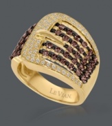 Add a little snap to your style. This sparkling ring by Le Vian features a 14k gold band decorated by round-cut chocolate diamonds (7/8 ct. t.w.) and white diamonds (1/4 ct. t.w.) in a unique, buckle-shaped pattern. Size 7.