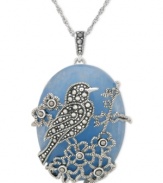 Flight of fancy. Genevieve & Grace's sterling silver necklace stands out with a blue jade (33-3/8 ct. t.w.) and marcasite pendant featuring an elegant bird motif. Approximate length: 18 inches. Approximate drop: 1-3/4 inches.