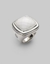 From the Albion Collection. Richly faceted, a creamy cushion of white agate sits within a smooth setting and band of sterling silver with rope-textured detailing. White agate Sterling silver About 1 square Made in USA