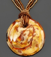 Illuminate artistry with this beautiful pendant featuring beautiful amber Murano glass on lovely strands of beads. Approximate length: 18 inches. Approximate drop: 2-1/2 inches.