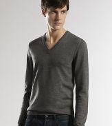 Modern-fit sweater shaped in superior Italian wool.V-neckRibbed knit collar, cuffs and hemWoolDry cleanMade in Italy