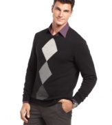 Go bold next time you are layering your look with a big argyle patterned sweater from Perry Ellis.