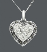 Say it from the heart, Genevieve & Grace's exquisite heart pendant makes the perfect gift for the one you adore. Crafted in sterling silver with sparkling, round-cut crystals and marcasite edges. Approximate length: 18 inches. Approximate drop: 1 inch.