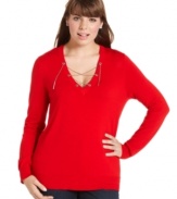 Lace-up a hot look for fall with MICHAEL Michael Kors' long sleeve plus size sweater.