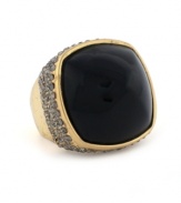 Get ready for cocktail hour in this statement style. Worthy of a conversation, Vince Camuto's dome-shaped ring shines in black lucite with sparkling glass accents. Crafted in gold tone mixed metal. Size 7.