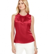 A chic sleeveless shell, rendered from smooth satin is perfect for layering, from Jones New York. Pair it with anything from twill pants to slim skirts!