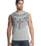 Shed the sleeves when the summer sizzles. This Affliction t-shirt turns up the heat.