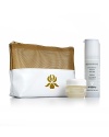 The Daily Essentials Set brings together Hydra Global and Eye Contour Balm presented in a white and gold Sisley pouch.