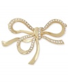 Tied in to a worthy cause. Carolee's 40th Anniversary bow pin is crafted from gold-tone mixed metal and features stunning glass accents for added luster. Approximate height: 1-1/4 inches. Approximate width: 2-3/8 inches.