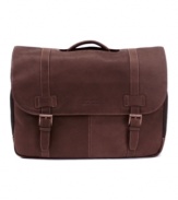 The guy on the go needs a bag that can keep up. This leather messenger from Kenneth Cole Reaction does the job with style to spare. Whether it's about business or pleasure, you'll get all the space you need, including a padded laptop pocket to help tote your tech stuff. Limited lifetime warranty.