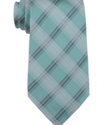 Send your stripes to the break room and get hip to this plaid tie from Calvin Klein.