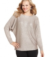 Instant drama: Alfani's plus size sweater matches a sheer knit with allover sequins for even more sparkle!