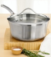 Simmer sumptuous sauces or heat up homemade soups with this top-of-the-line saucepan. Stainless steel build and sleek curved vessel ensure exceptional and consistent cooking results. Stay-cool long handles let you move pan without burning your hands. Glass cover. Dishwasher safe. Lifetime warranty.