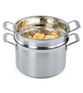 Every pot has a purpose. Le Creuset's stainless steel pasta pot has several, creating valuable options in your kitchen. Utilize the insert to boil pasta or steam veggies and shellfish, or use the pot alone to prepare flavorful stocks, soups and more. Lifetime warranty.