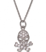 Elegance with an edge. B. Brilliant's skull and crossbones pendant shines with round-cut cubic zirconias (1/3 ct. t.w.) providing luster. Approximate length: 18 inches + 3-inch extender. Approximate drop length: 5/8 inch. Approximate drop width: 1/2 inch.