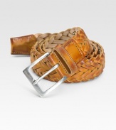 Casual style, handsomely woven in burnished leather.LeatherAbout 1¼ wideImported