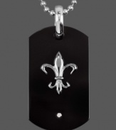 Infuse a little royalty into your style. A symbolic Fleur De Lis adorns this stylish men's pendant. Crafted in titanium and black enamel with a sparkling diamond accent. Comes with a matching bead chain. Approximate length: 24 inches. Approximate drop length: 2 inches. Approximate drop width: 1 inch.