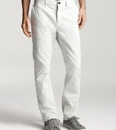 Burberry offers crisp, clean style with these denim style chinos--easily dressed up or down.