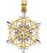 As unique as you are. This stunning diamond-cut snowflake is crafted in 14k white gold and sterling silver. Approximate length: 1 inch. Approximate width: 7/10 inch.