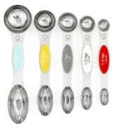 Buddy system: Martha Stewart Collection's five measuring spoons feature ingenious magnetic strips so they'll nestle together in your drawer and separate easily when you need just one. Limited lifetime warranty.