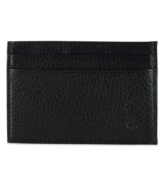 Rendered in sumptuous pebbled leather, this pony-embossed card case with attached money clip is ideal for the modern man who prefers to carry the basics.