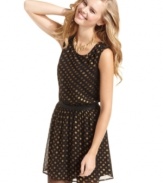 A metallic polka-dot print gives this a-line dress from Mimi Chica festive attitude!