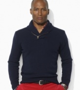 An eye-catching zipper at the shawl collar grants a modern update to a classic sweater in jersey-knit wool.