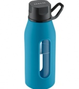 Quench your thirst with a classic! The silicone jacket adds a splash of color and a soft grip to the durable glass bottle with airtight twist cap and easy-carry loop design, which keeps this companion by your side all day long.