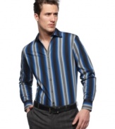 Things are looking up with the vertical stripes on this long-sleeved woven shirt from INC International Concepts.