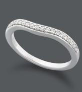 Exquisite design with a little hint of sparkle. This unique contour-shaped band features round-cut diamonds (1/6 ct. t.w.) set in 14k white gold.