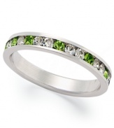 Traditions beautiful stacking ring is perfect when paired with other slim rings, but makes a pretty sparkling statement all its own. Crafted in sterling silver, a thin band features a round-cut gradation of green and clear crystals with Swarovski elements. Size 5-10.