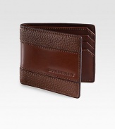 The perfect blend of smooth and grained leather is shaped in a heritage-inspired hipfold wallet with one billfold compartment and angled card slots.One billfold compartmentSix card slotsLeather3W x 4HImported