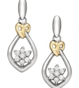 Freshen your look with a hint of floral-shaped sparkle. These stunning drop earrings combine a sterling silver and 14k gold setting with round-cut diamonds (1/10 ct. t.w.) in a pretty daisy shape. Approximate drop: 1/2 inch.