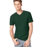 A slub cotton construction and deep v neck collar combine to make this basic-but-versatile T shirt a smart addition to your everyday lineup.