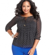 Darling dots beautifully finish Charter Club's three-quarter-sleeve plus size blouse.